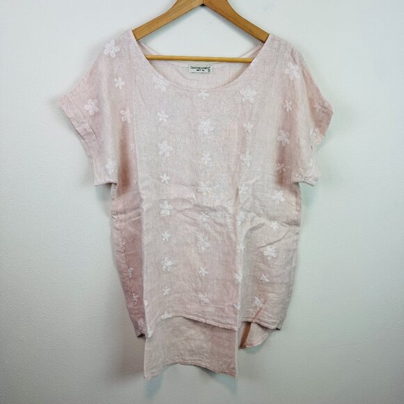 💥BOGO💥 Linen Pink Floral Short Sleeve Top - Picture 1 of 9